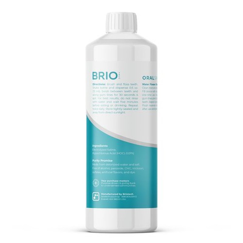 BRIOTECH Pure Hypochlorous Acid Oral Swish, Alcohol Free Mouthwash Rinse, Gentle Oral Care Hygiene, Fight Bad Breath, Support Against Plaque, Gum Irritation & Tender Gums, 16.9 fl oz