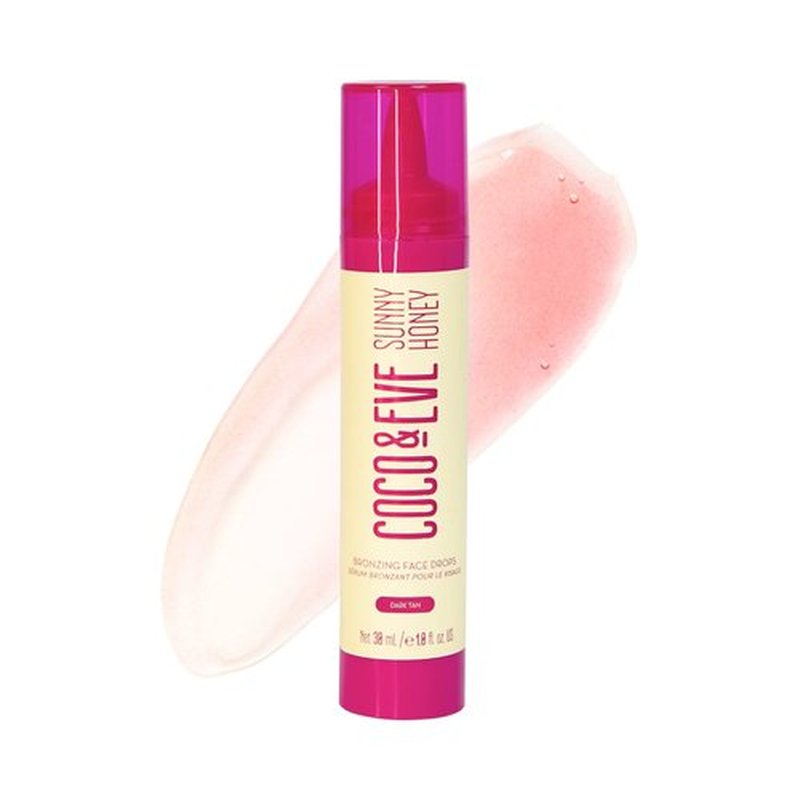 Coco & Eve Sunny Honey Bronzing Face Drops (Dark), Natural, Hydrating Hyaluronic Acid. Indoor Sunless Moisturizing Self Tanner. (1 fl oz)