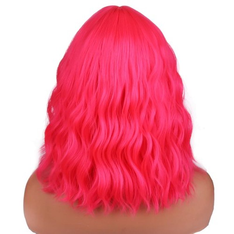 BERON 14 Inches Neon Pink Wig Short Curly Wig Pink Wig with Bangs Women Girl's Charming Wig Hot Pink Wig Synthetic Wig with Wig Cap