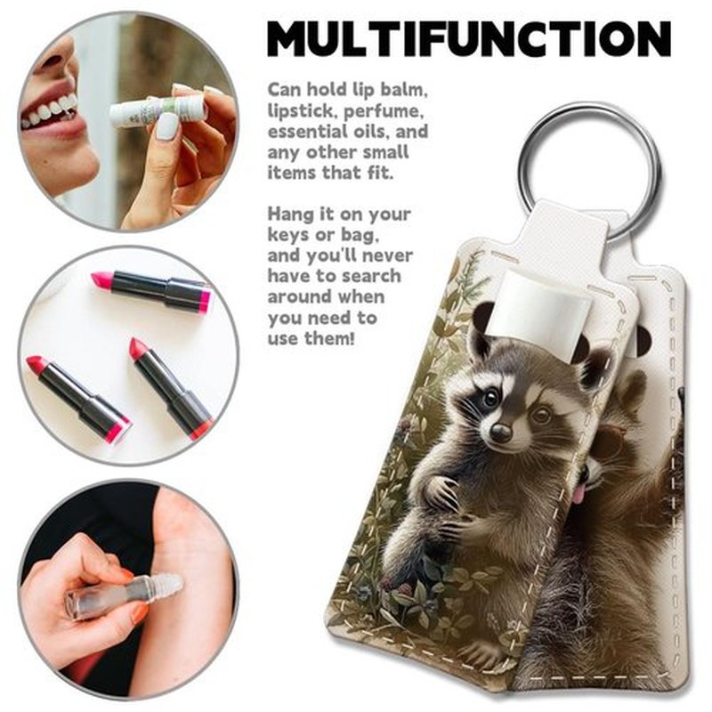 OLYCRAFT 2Pcs Raccoon Chapstick Holder Keychain 3.8x1.5 Inch Elastic Diving Fabric Lipstick Lipstick Keychains Elastic Diving Fabric Portable Lipstick Sleeve Travel Key Ring Holder for Lipstick