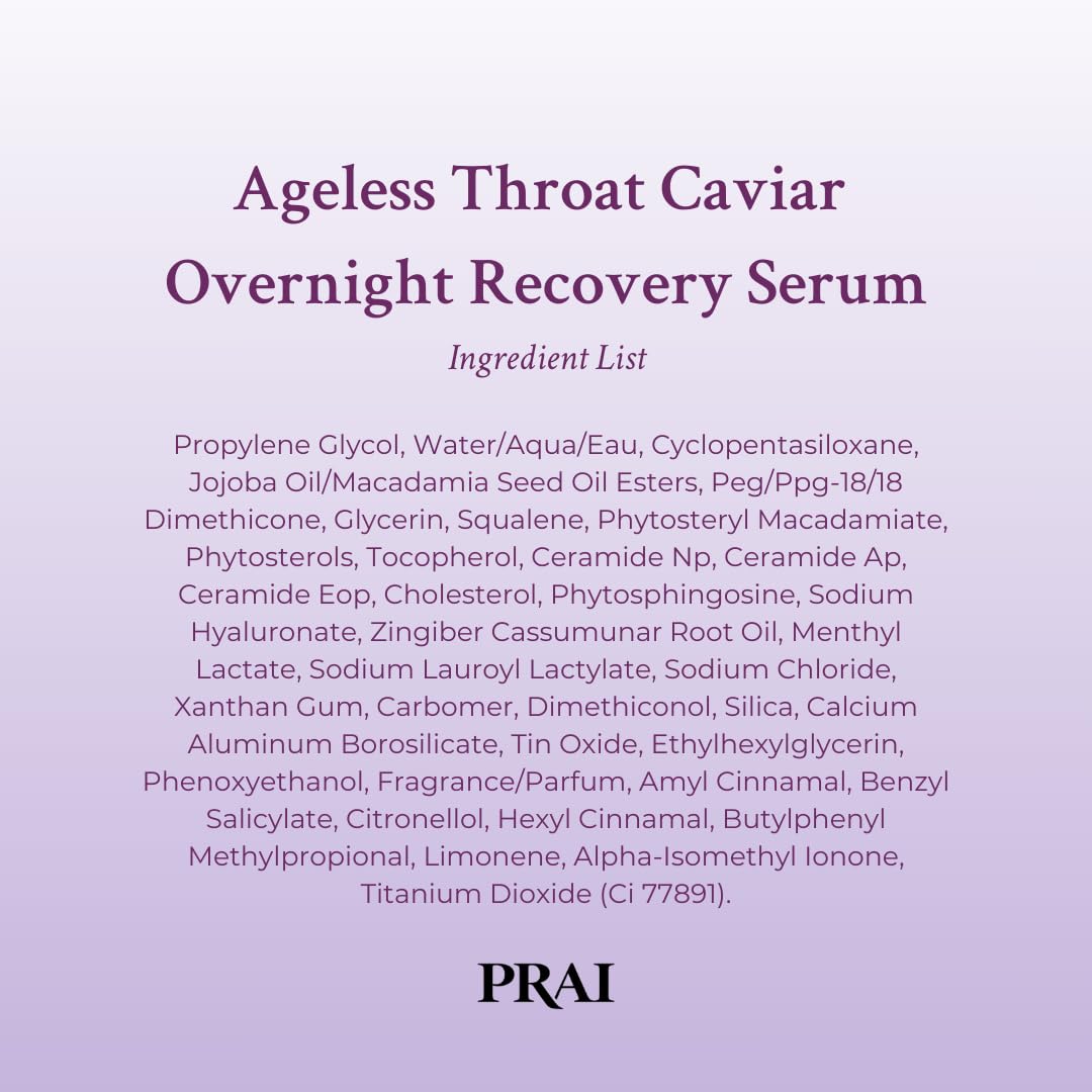 PRAI Beauty Ageless Throat Caviar Overnight Recovery Serum for Instantly Ageless Neck, Neck Firming and Tightening Serum, 1.7 Oz