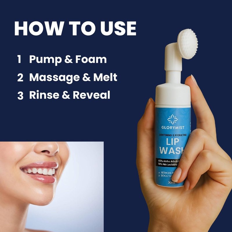 All-In-One Lip Wash & Silicone Brush - Hydrating Foaming Cleanser for Dry, Dark Lips | Daily Care Set (Pack of 2)