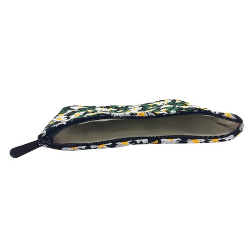 GUTGNK Corduroy Ladies Cosmetic Bag, Large Capacity Canvas Cosmetic Bag Travel Toiletry Bag Accessories Organizer, Black Chrysanthemum