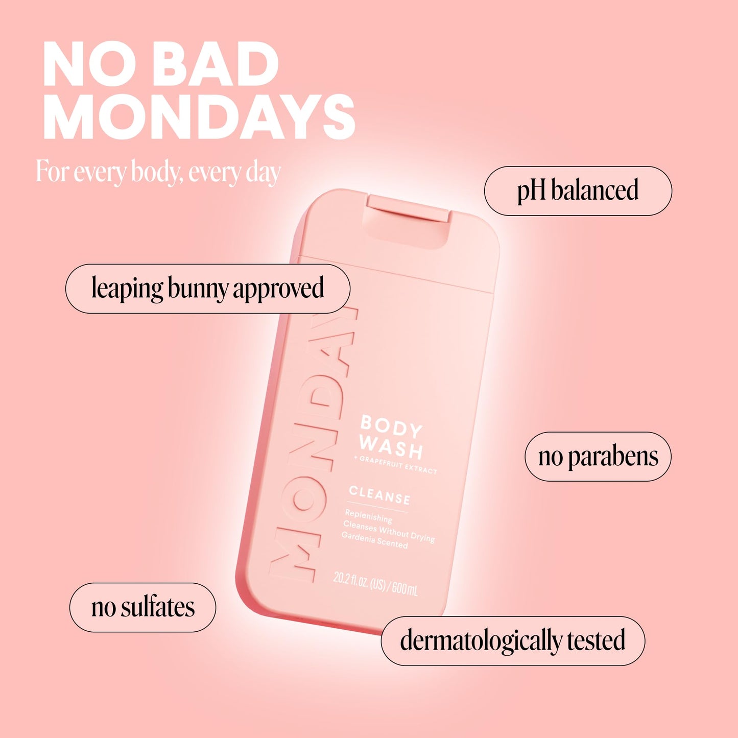 MONDAY HAIRCARE CLEANSE Body Wash with Grapefruit Extract, Hyaluronic Acid, Shea Butter, Coconut Oil for Normal to Oily/Combination Skin 600 mL