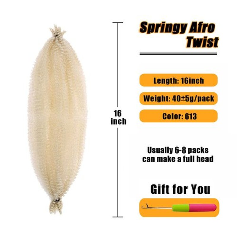VCEOW 613 Springy Afro Twist Hair 16 inch 6 packs Pre-Separated Kinky Marley Twist Braiding Hair Soft Synthetic Crochet Wrapping Hair Extensions for Distressed Faux Locs Spring Twist