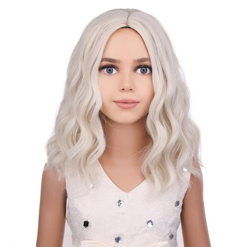 PATTNIUM Kids Child Wig Platinum Blonde Wig Short Curly Wavy Blonde Wig Girls Platinum Bob Wig Sythetic Wig with Wig Cap