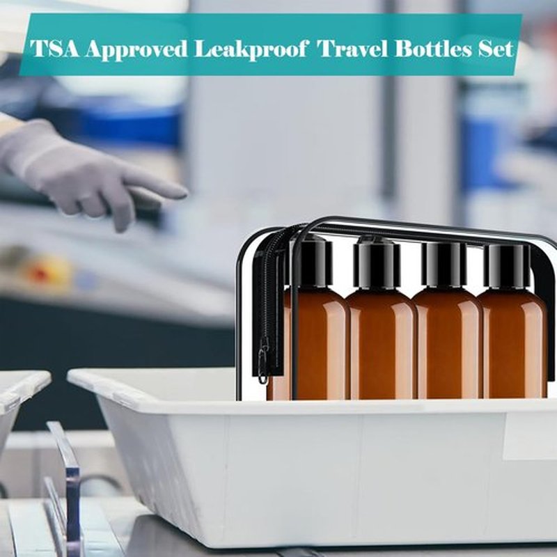 Toiletry Travel Bottles, 4Pack 3.4oz/100ml - Squeezable Plastic Containers with Flip Caps - Refillable Cosmetic Kit for Shampoo, Conditioner, Lotion, and Travel Essential- Brown