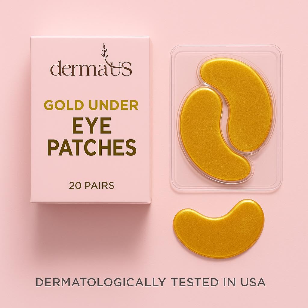 dermaUS Under Eye Patches – 20 Pairs Collagen Gold Eye Mask with Hyaluronic Acid, Green Tea, Aloe & Matcha – Puffy Eyes, Dark Circles, Wrinkles & Bags Treatment – For All Skin Types