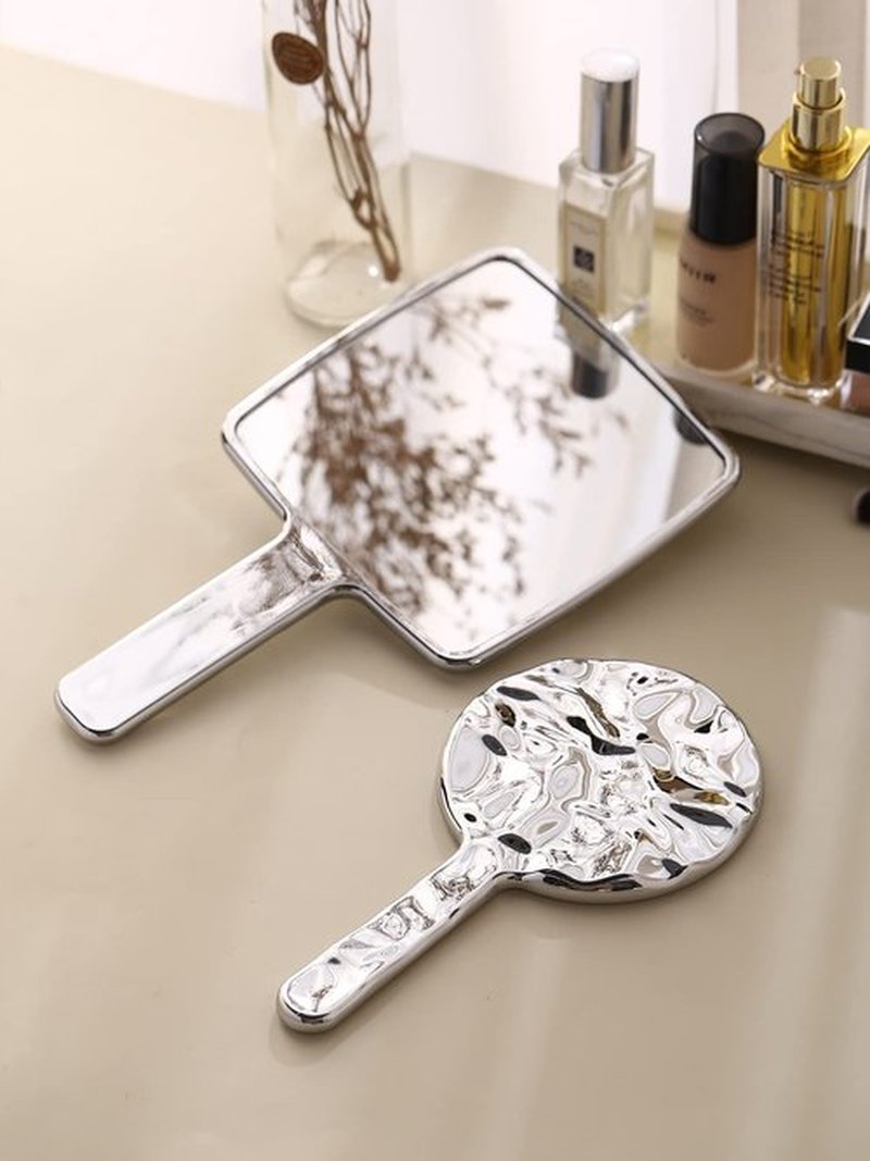 MIRRORNOVA Handheld Mirror, Water Ripples Hand Mirror with Handle for Make up, Square, Silver,Large (6 x 11 inches)