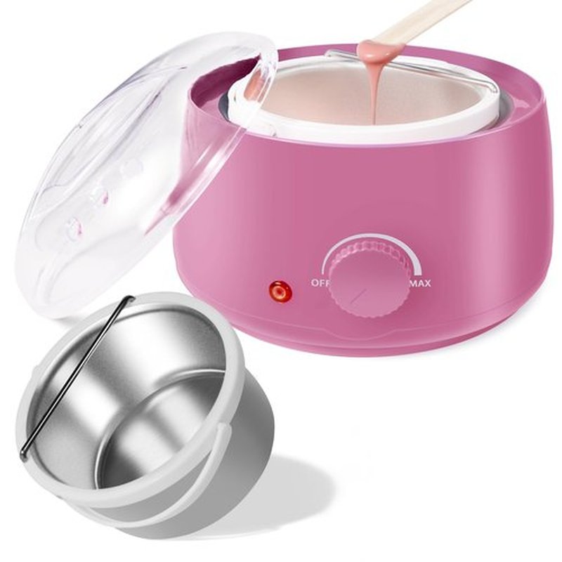 Professional Portable Wax Warmer Machine: Melts Hard Wax Beads for Body Face Hair Removal - with 14oz Wax Pot Adjustable Temperature Clear Lid (Pink)