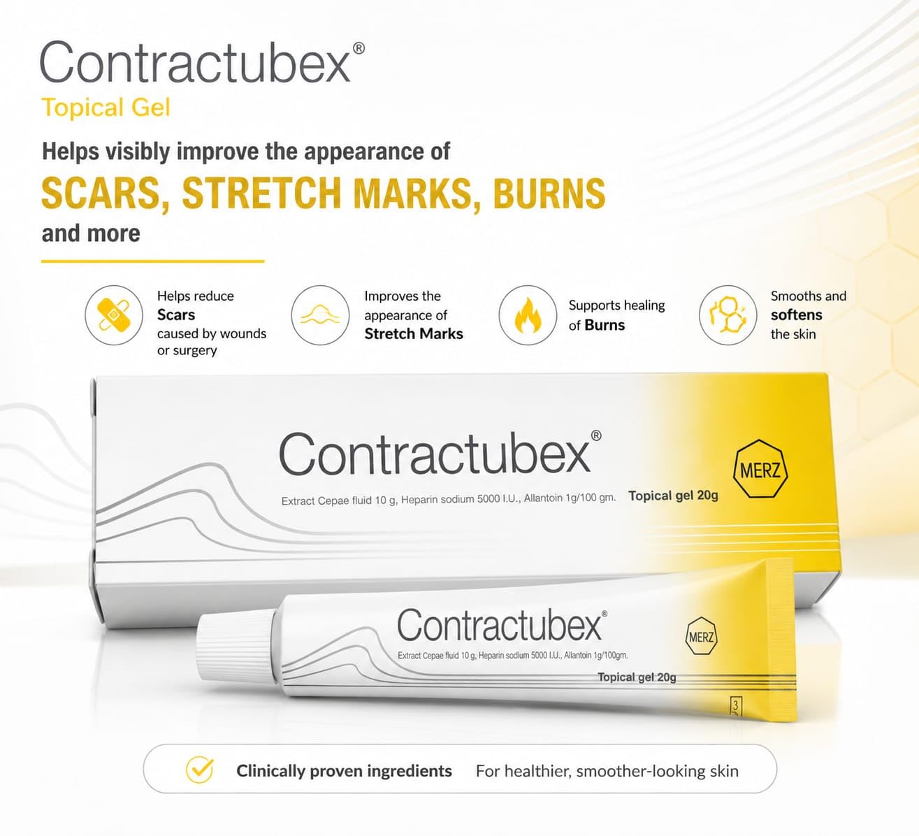 Contr-actubex Original,Scar Gel,Scar Removal,Healing Formula,Burns, Acne marks, Injury Marks (1Tube=20gram)