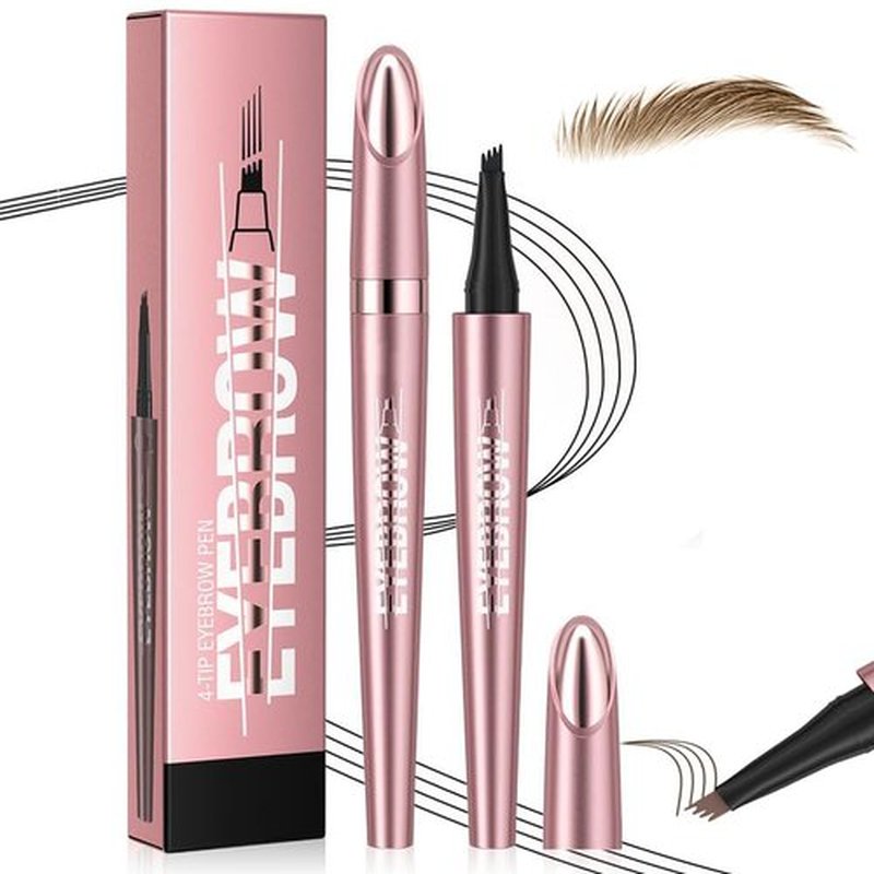 Upgrade Eyebrow Pen, 2024 New Waterproof Microblading Eyebrow Pencil Contouring Pen with 4 Tip Eye Brow Pen, Natural Makeup Fine Stroke Magic Eyebrow Pencil Stay on All Day (Light Brown)