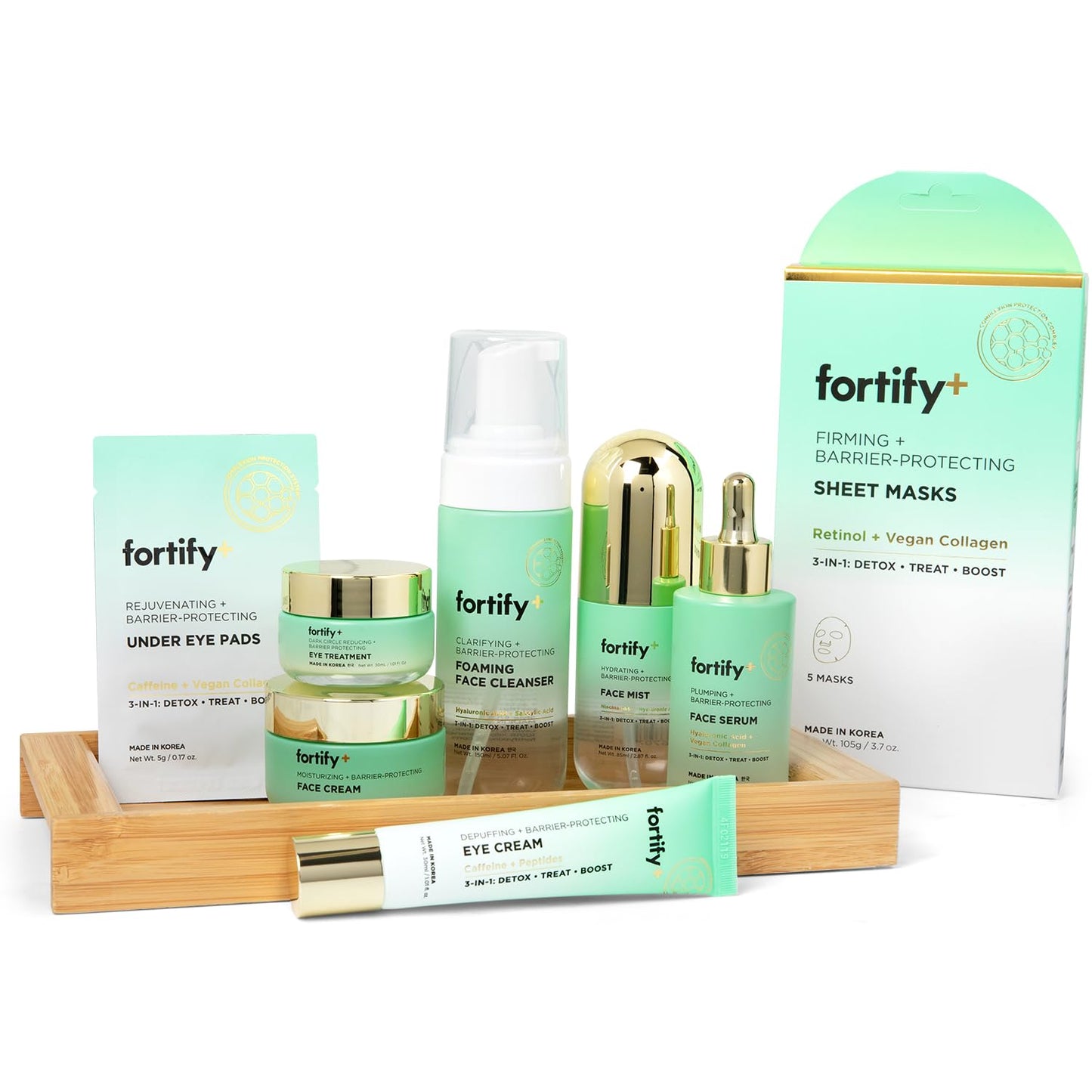Fortify Skincare Total Rejuvenation Set - Multi Purpose 3-In-1: Detox, Treat, Boost with Cica & Zeolite for Firming, Barrier Care & Hydration - Dermatologist Tested, Korean Skin Care, Vegan - 8 Pack