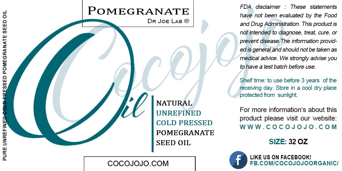 Dr Joe Lab Pomegranate Seed Oil 32 oz Sourced Pure Natural Cold Pressed Unrefined Extra Virgin Hair Skin Body Nail Beard Oil - Moisturizes, Soothes, Hydrates, & Nourishes