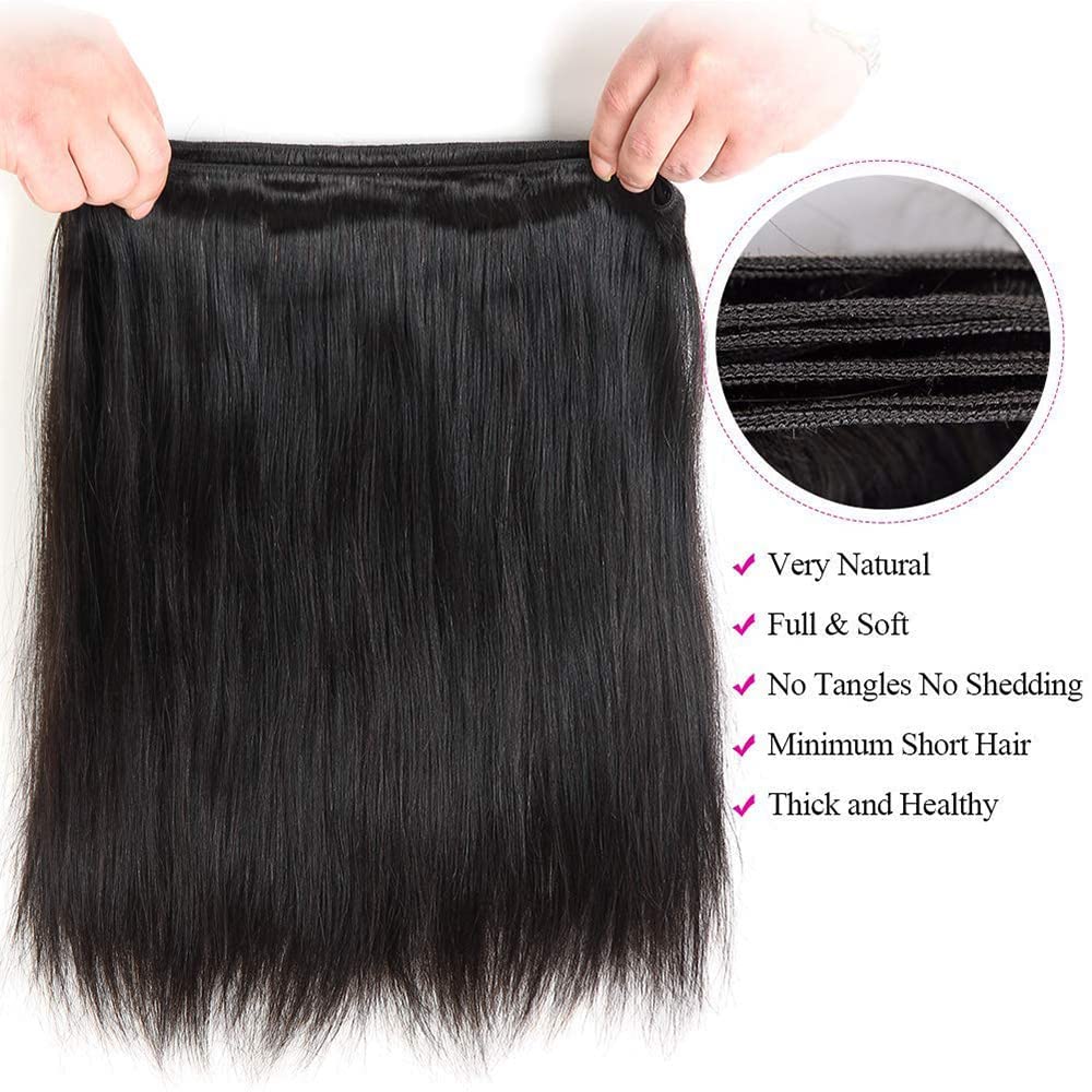 Straight Human Hair Bundles 20 20 20 Inch Brazilian Straight Hair Bundles 100% Unprocessed Virgin Hair Weave Bundles Human Hair Extension for Women Natural Color