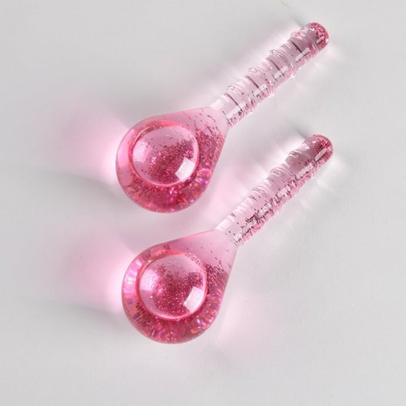 Ice Globes for Face Eye, Facial Ice Globes Cooling Ball Sculpting Beauty Tool, Skin Care Icy Roller Reduce Eye Puffy Rednes Wrinkles, Frozen Globes Cryo Stick for Home Spa Relax, Glitter Pink