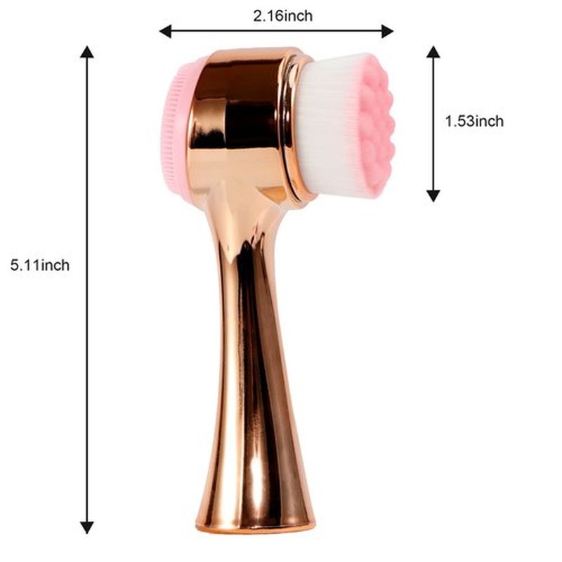 Beomeen Face Brush 2 in 1, Facial Cleansing Exfoliating Brush with Ultra Fine Soft Bristles for Pore Deep Cleansing Silicone Double Side Face Wash Scrub Brush for Skin Care, Gold