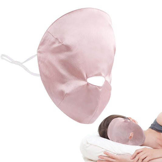 100% Silk Full Face Sleep Mask Double-Layer Silk Fabric Skin Care Lightweight 19 Momme Sun-Proof Sleeping Masks with Ear Hanging Elastic Strap for Women Men (Blue)