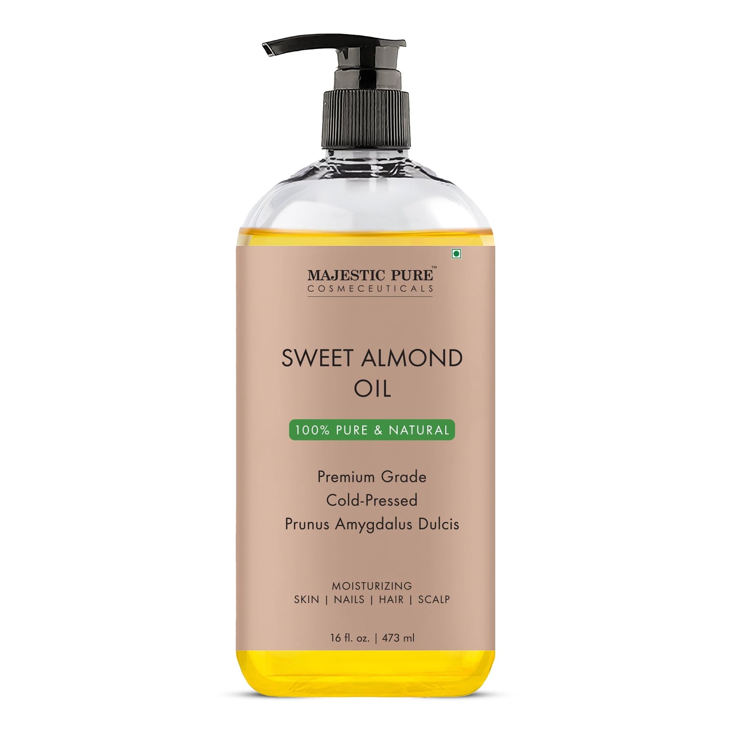 Majestic Pure Organic Sweet Almond Oil - 100% Pure & Natural - Premium Grade, Cold-Pressed, Hexane-Free Carrier Oil for Skin, Hair and Body - Moisturizing Skin, Hair and Scalp - 8 Fl Oz