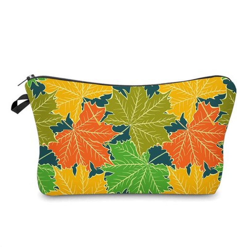 LOOMILOO Travel Makeup Bag Small, Toiletry Pouch Adorable Roomy Travel Water Resistant Cosmetic Purse Accessories Organizer Women Gift(Maple Leaf 55539)
