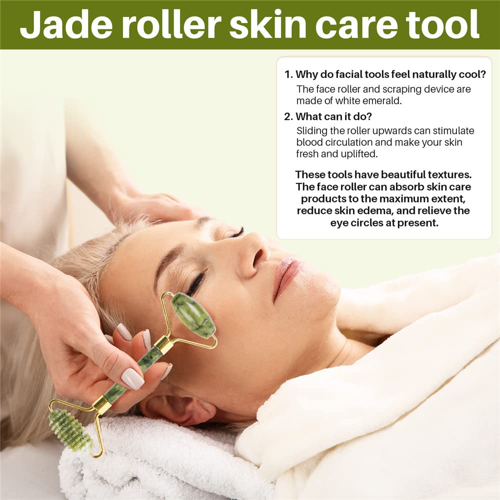 shenghang Emerald Facial Roller Massager Anti-Wrinkle and Relieve Edema Facial ridged Roller Natural Xiuyan Jade rejuvenates the Skin (Green)