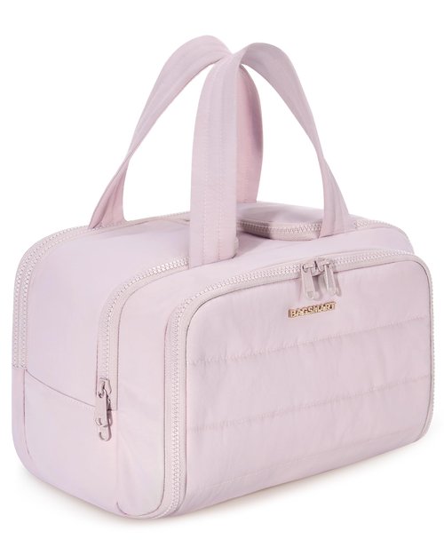 BAGSMART Travel Toiletry Bag, Lightweight Large Wide-open Travel Bag for Women, Puffy Cosmetic Makeup Bag Organizer with Handle for Accessories,Essentials, Toiletries, Pink