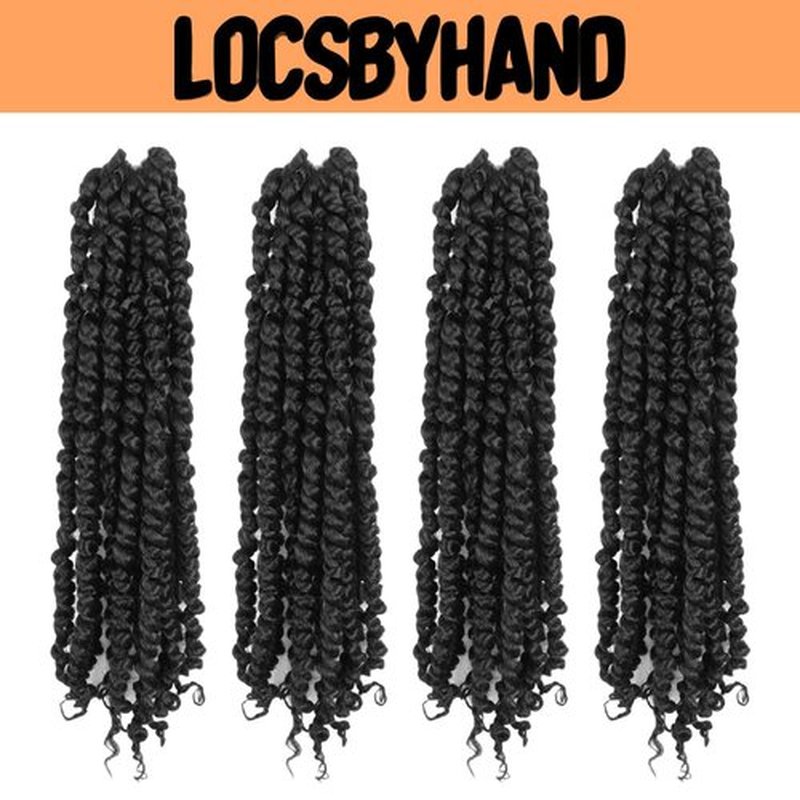 LOCSBYHAND 14 Inch Short Pre-looped/twisted Passion Twist Crochet Hair 4 Packs for Mixed-color Using (4 Packs,1B/Natural Black)