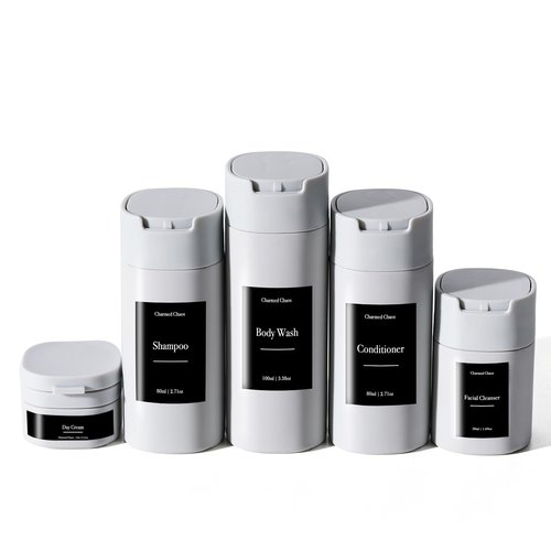 Travel Toiletries Bottles, Travel Shampoo and Conditioner Bottles, Travel Bottles Leak Proof, TSA Approved BPA Free Refillable Squeezable Travel Liquid Containers Set Minimalist Style (Grey)