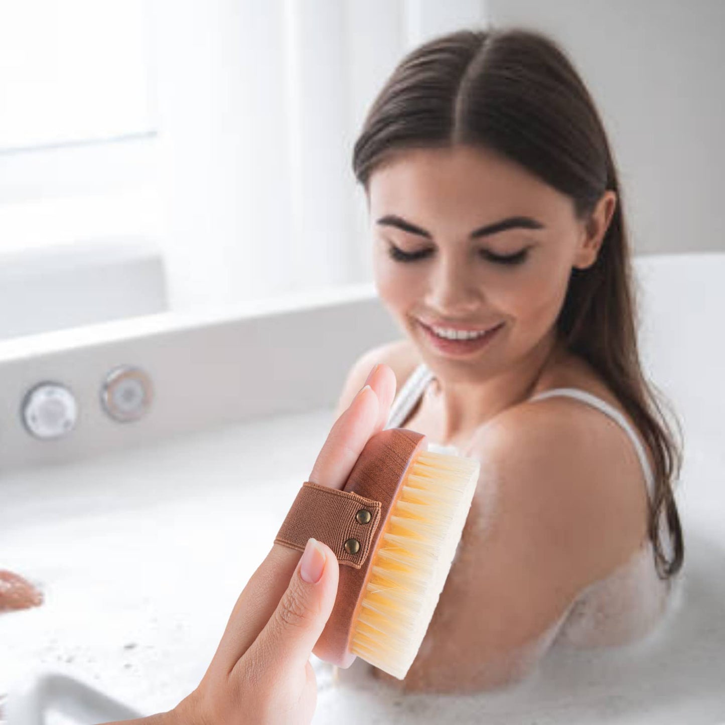 Walnut Wood Wet & Dry Body Brush Ultimate Body Brush for Wet and Dry Use - Shower and Bath Body Exfoliator for Removing Dead Skin Cells and Cellulite, Firming and Stimulating Blood Circulation