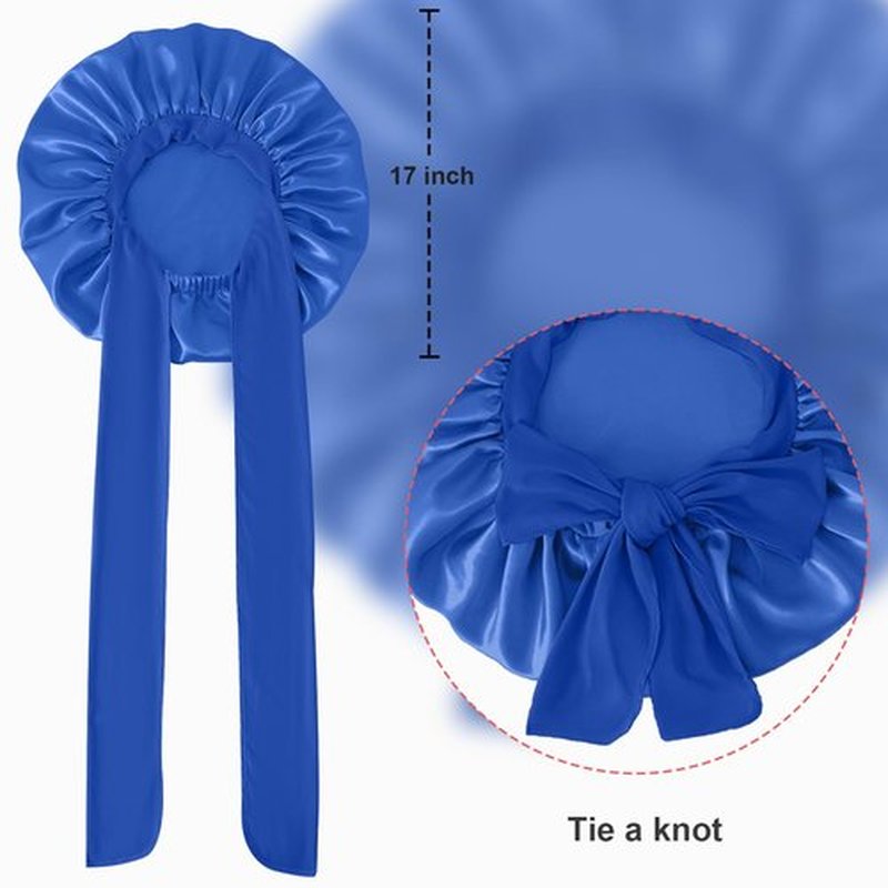 Silk Bonnet for Sleeping Women, Silk Hair Bonnet for Sleeping, Silk Hair Wrap for Sleeping Women, Satin Bonnet with Tie Band Blue