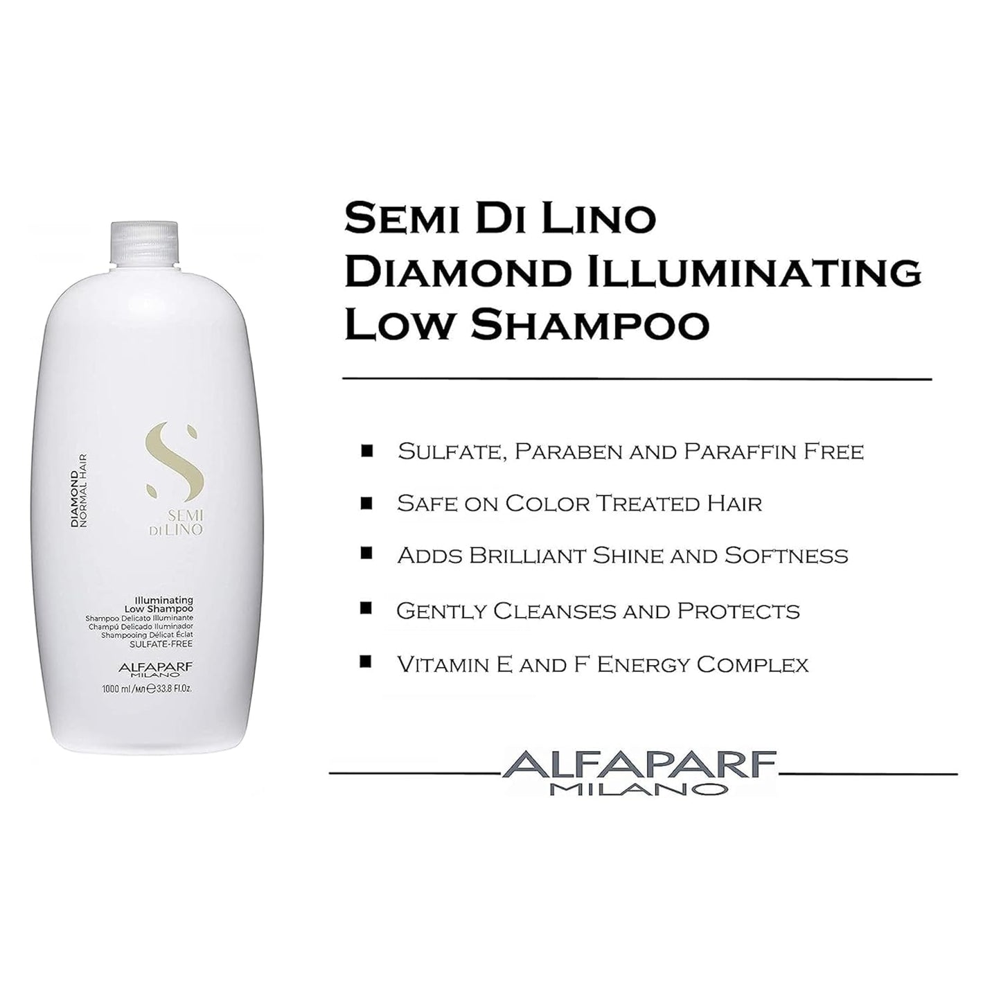 Alfaparf Milano Semi Di Lino Diamond Shine Illuminating Sulfate Free Shampoo - Adds Gloss and Shine - Paraben and Paraffin Free - Safe on Color Treated Hair - Professional Salon Quality