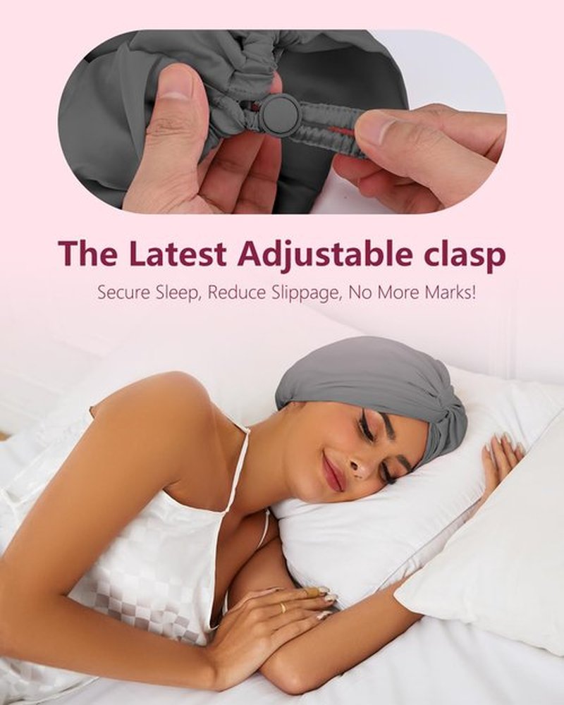 HFRHTGY Adjustable Silk Satin Hair Bonnet for Sleeping, Double Layer Hair Wrap Sleep Cap Turban for Women Men, Curly Straight Hair Long Large Braid Unisex (Royal Grey)