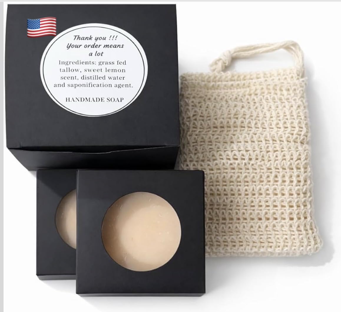 Handmade in USA Natural Tallow Soap, Scent - Sweet Lemon, set of 3