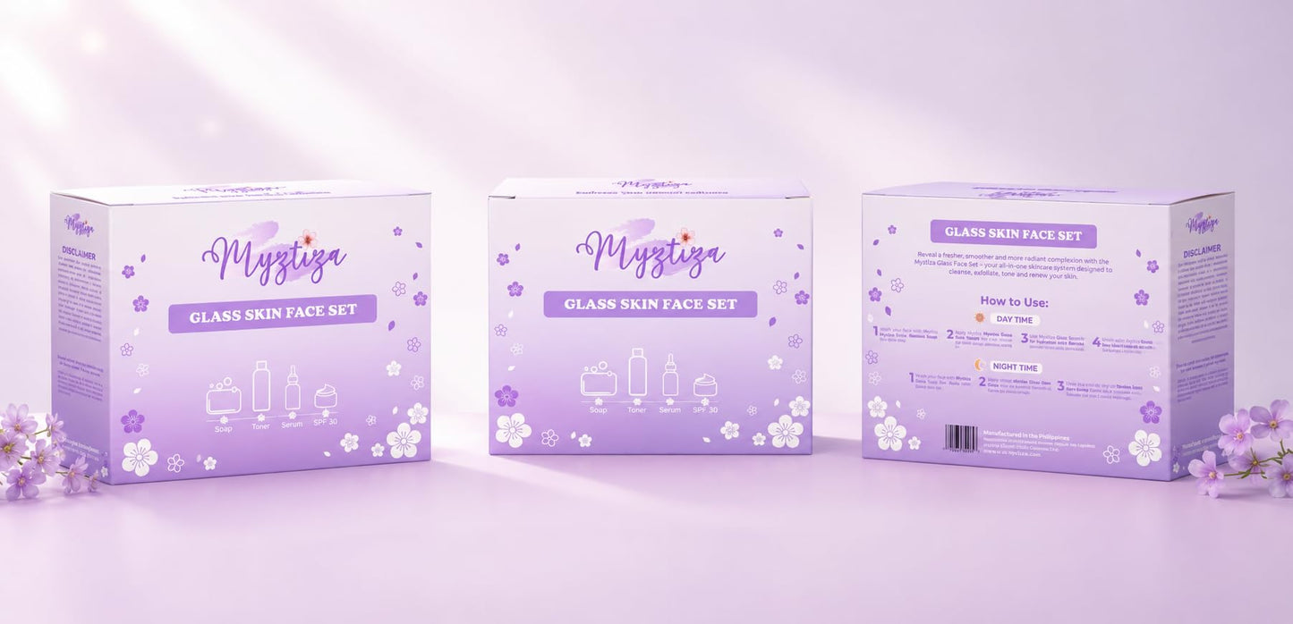 Myztiza Glass Skin Face Set featuring the Glass Skin Soap 135 GM , Toner 60 ML, Serum 30 ML, and Moisturizing Cream with SPF 30 ++ 25 GM: Achieve Radiant, Hydrated, & Glass-Like Skin