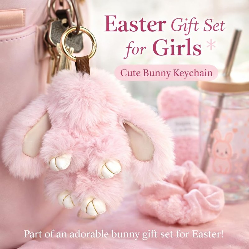 Easter Gifts for Teen Girls, Bunny Gift Basket with Tumbler, Socks, Scrunchie, Bracelet, Sunglasses & Plush Bunny, Cute Pink Gift Box Self Care Gift Set