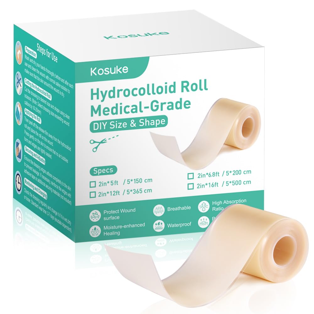 Hydrocolloid Roll for Wound Care 2in*12ft, Large Hydrocolloid Bandages Patch with Self-Adhesive Waterproof Ultra Absorbent Flexible DIY Size & Shape First Aid Kit Essential