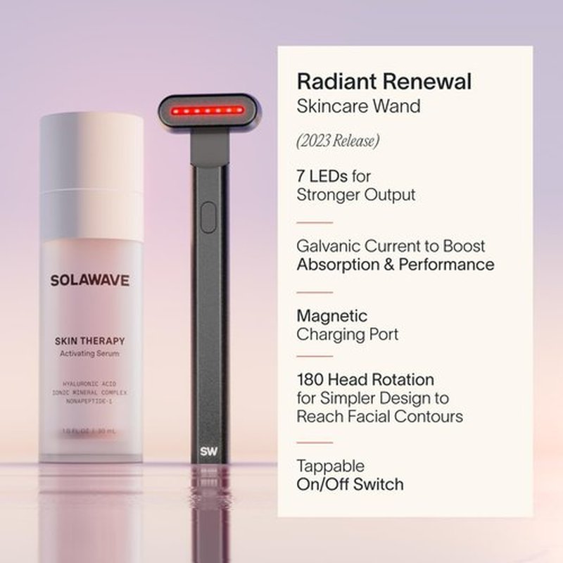 Solawave 4-in-1 Red Light Therapy Facial Wand | Anti-Aging Red Light Therapy | Galvanic Microcurrent Facial Massager | Wrinkle Reduction | Charcoal