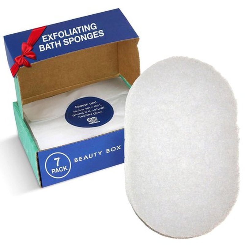 HartFelt 7 Pack Body Exfoliation Beauty Box with Body Wash Scrubber | Super Soft Exfoliating Bath Sponges for Shower Women & Men | Chemical-Free Bathing Sponge Set for Dead Skin Removal | Gift Box