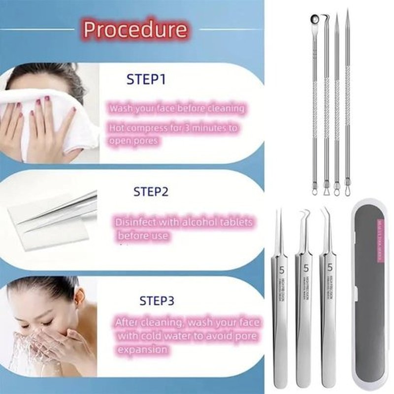 Usiveinborn Blackhead Remover, Usiveinborn Tweezers, Professional Facial Blackhead Remover Tweezers, Stainless Steel Blackhead Comedone Extractor Removal Tool for Blemish, Whitehead Popping (Set C)
