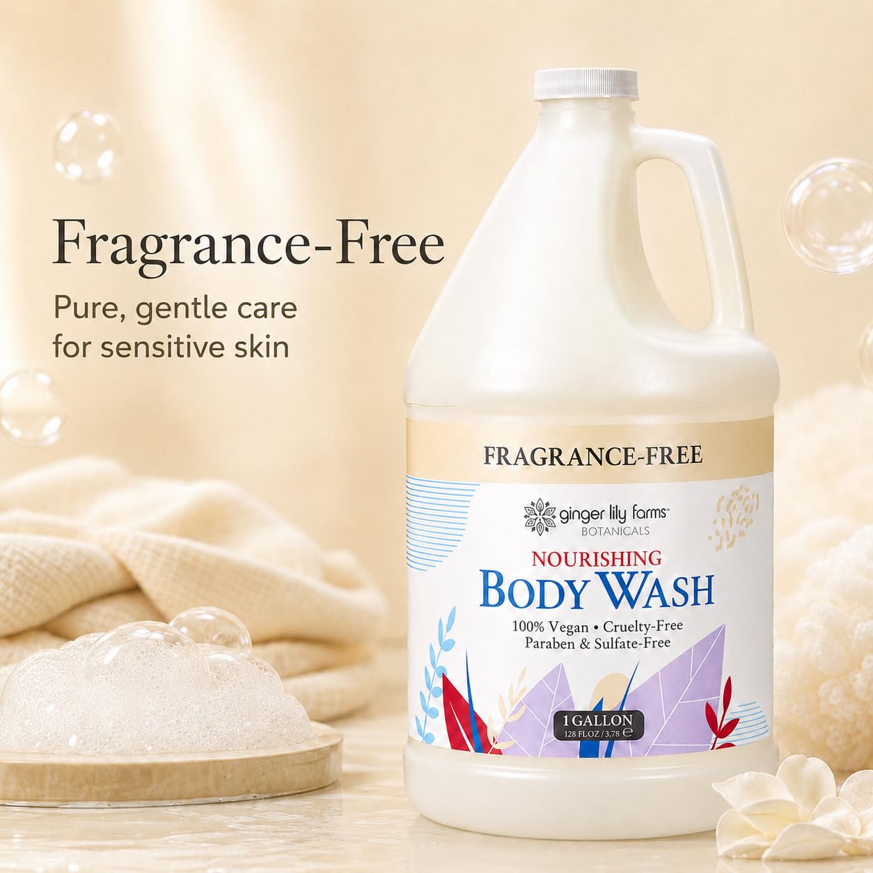 Ginger Lily Farms 1 gal Nourishing Body Wash, Fragrance-Free