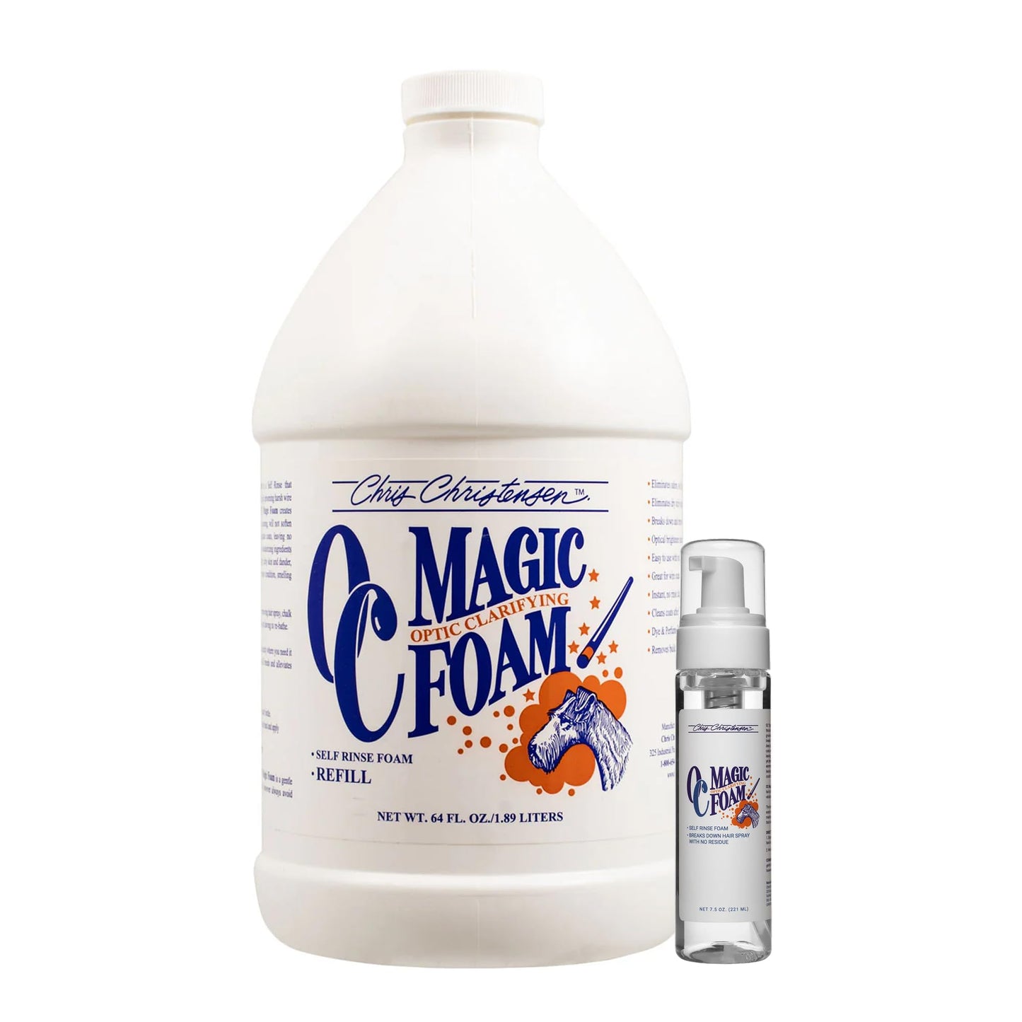 Chris Christensen OC Magic Foam Self Rinse Dog Shampoo, Removes Hair Spray, Chalk, Heavy Products, for Wire Coat Dogs and Delicate Soft Coated Dogs, Groom Like a Professional, 7.5 oz
