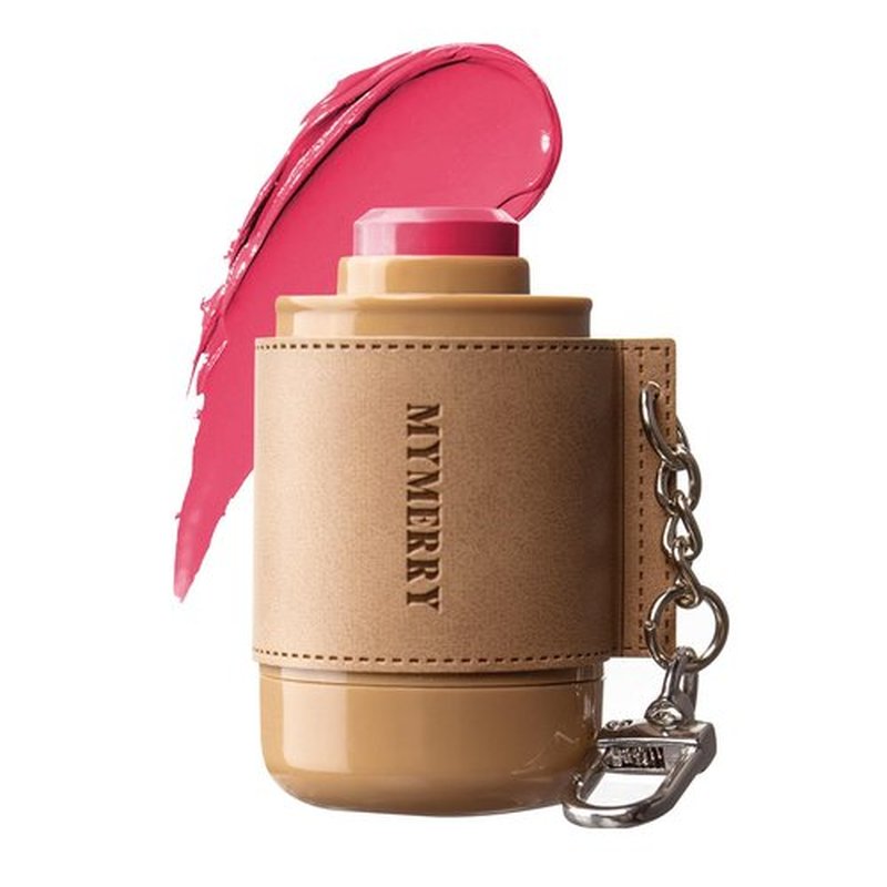 Blush Stick For Cheeks Lips Eyes W/Leather Keychain,Cream Blush Stick,Monochromatic Multi Stick,Pocket Portable For Travel,Dewy Finish,Buildable & Blendable Color | 02# Cheeky-Poppy Pink,0.2 Fl.Oz