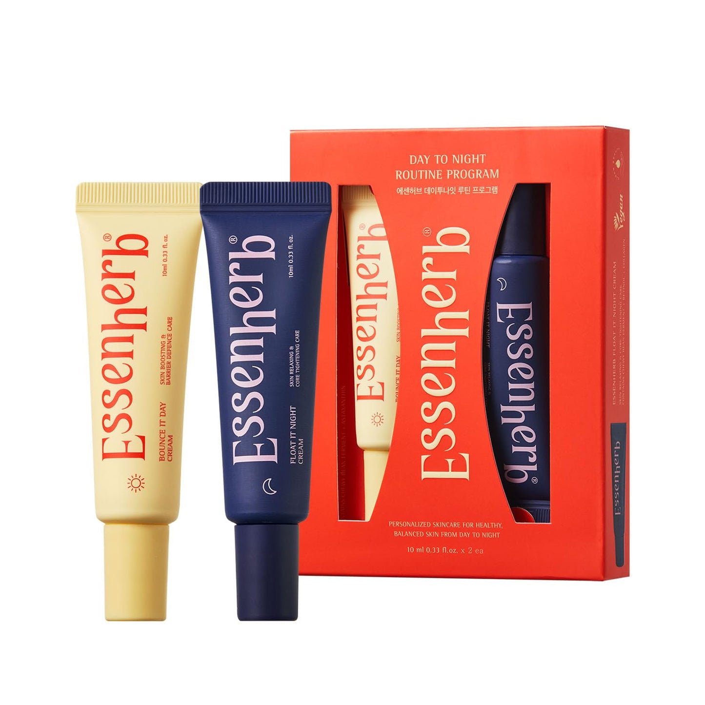 ESSENHERB Day to Night Routine Program Mini – Bounce It Day Cream & Float It Night Cream | Soybean Extract, Retinol & Ceramide for Glass Skin | Trial & Travel Size Korean Skincare Set (0.33 fl oz EA)