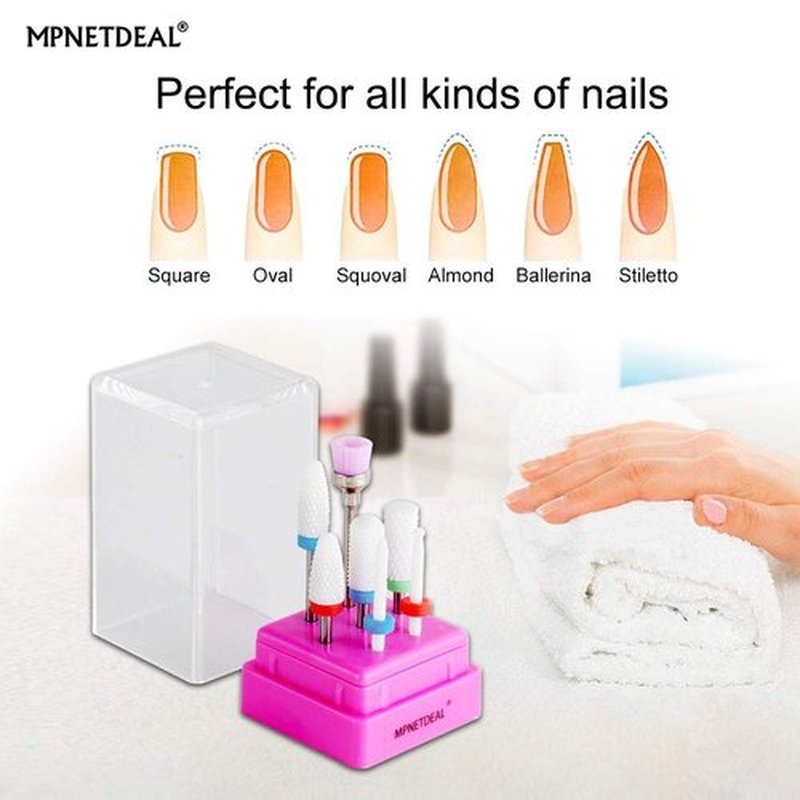 MPNETDEAL Ceramic Nail Drill Bits Set 7Pcs, Durable Less Dust, 3/32 inch for Acrylic Gel Nails Cuticle Manicure, Professional Acrylic Nail File Drill Bit