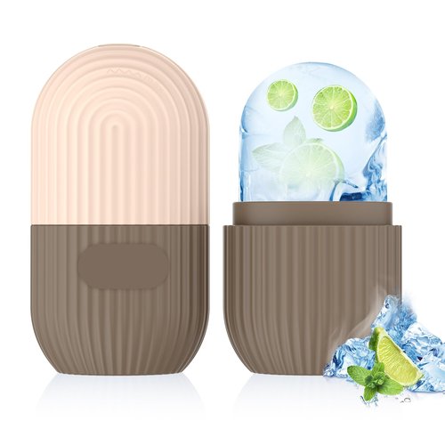 Ice Roller for Face and Eye, Silicone Ice Facial Roller Ice Holder, Face Ice Mold Skin Care, Face Icers Reusable Ice Cube Roller for Shrink Pores Anti Wrinkle Reduce Puffiness, Brown