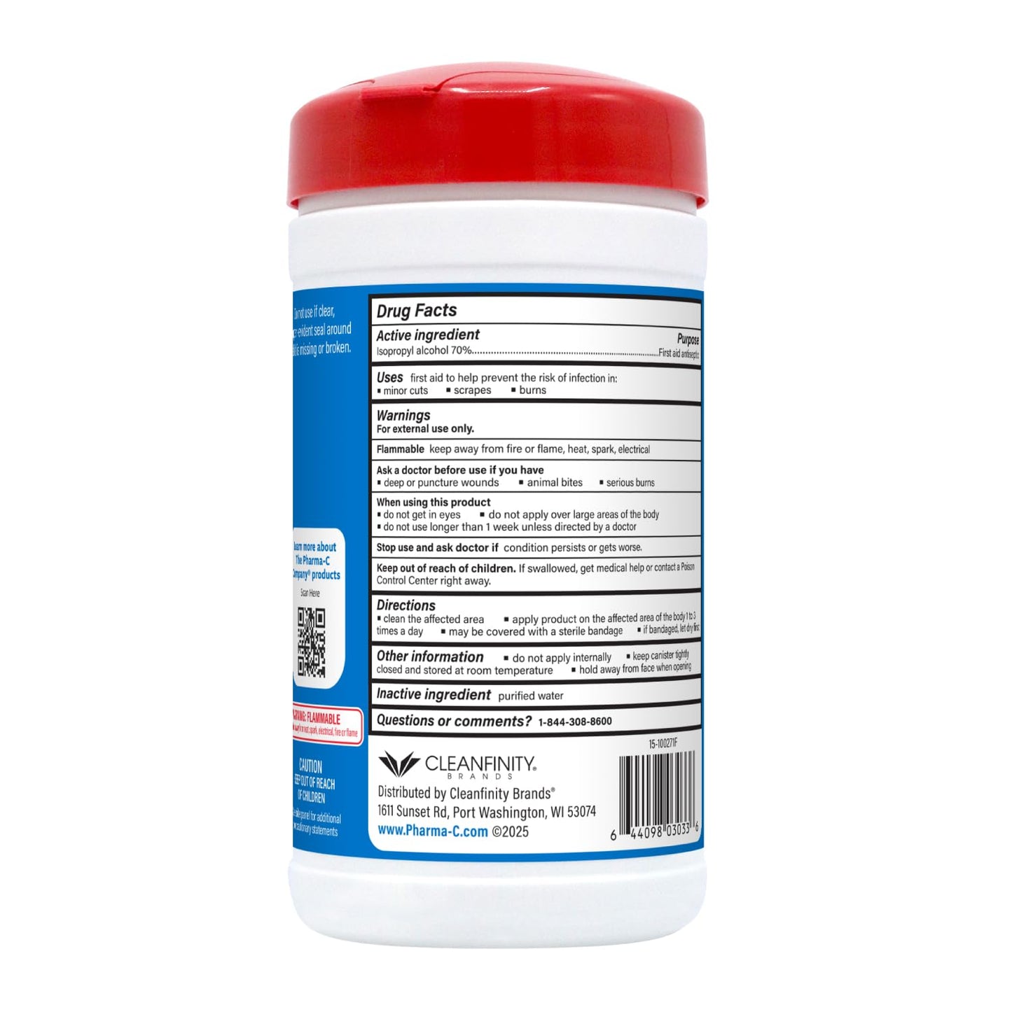 The Pharma-C Company -70% Isopropyl Alcohol Wipes [6 pack - 40ct Canisters] - Bulk IPA First Aid Antiseptic Wound Cleaner with Moisture Lock Lid. For minor cuts, scrapes, and burns.