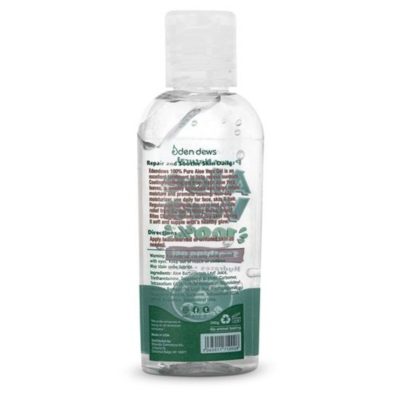 Eden Dews Organic Aloe Vera Gel 100% Pure & Natural Gel, Moisturizing, Face Skin & Hair Care, Sun Burn Relief, Hydrates & Soothes Acne, Razor Bumps, Made in USA, Travel Size, Unscented, 2 oz, 3-Pack