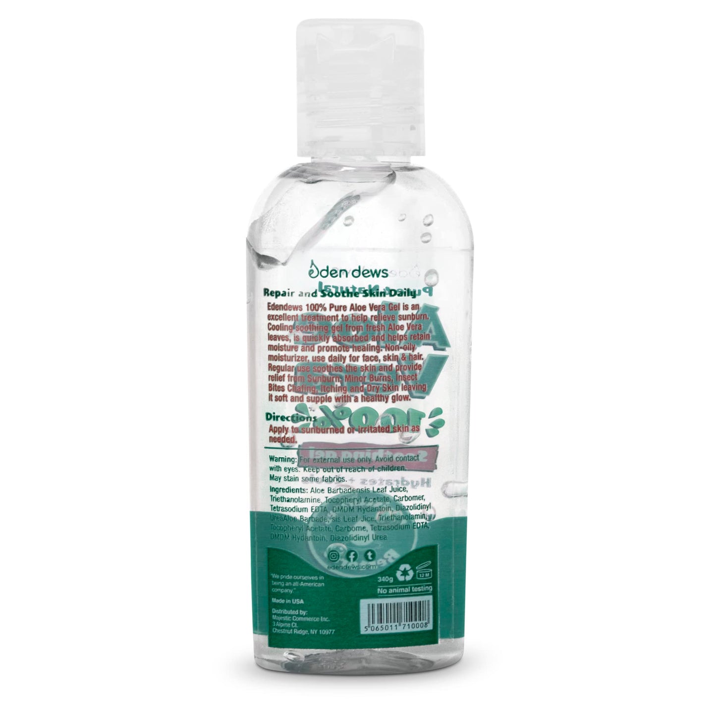 Eden Dews Organic Aloe Vera Gel 100% Gel, Moisturizing, Face Skin & Hair Care, Made in USA, Unscented (1, (2 Oz))