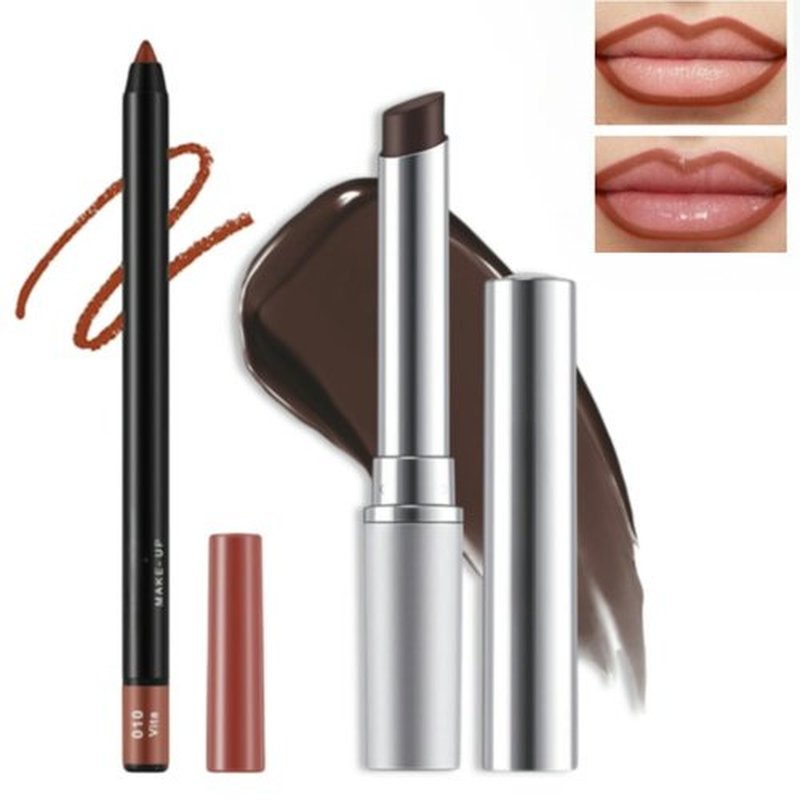 2Pcs Tinted Lip Balm and Lip Liner Set - Moisturizing Lip Crayon and High Shine Gloss, Ultra-Long-Lasting Matte Finish, Ideal Essential Set for Everyday Makeup(#10 VITA)