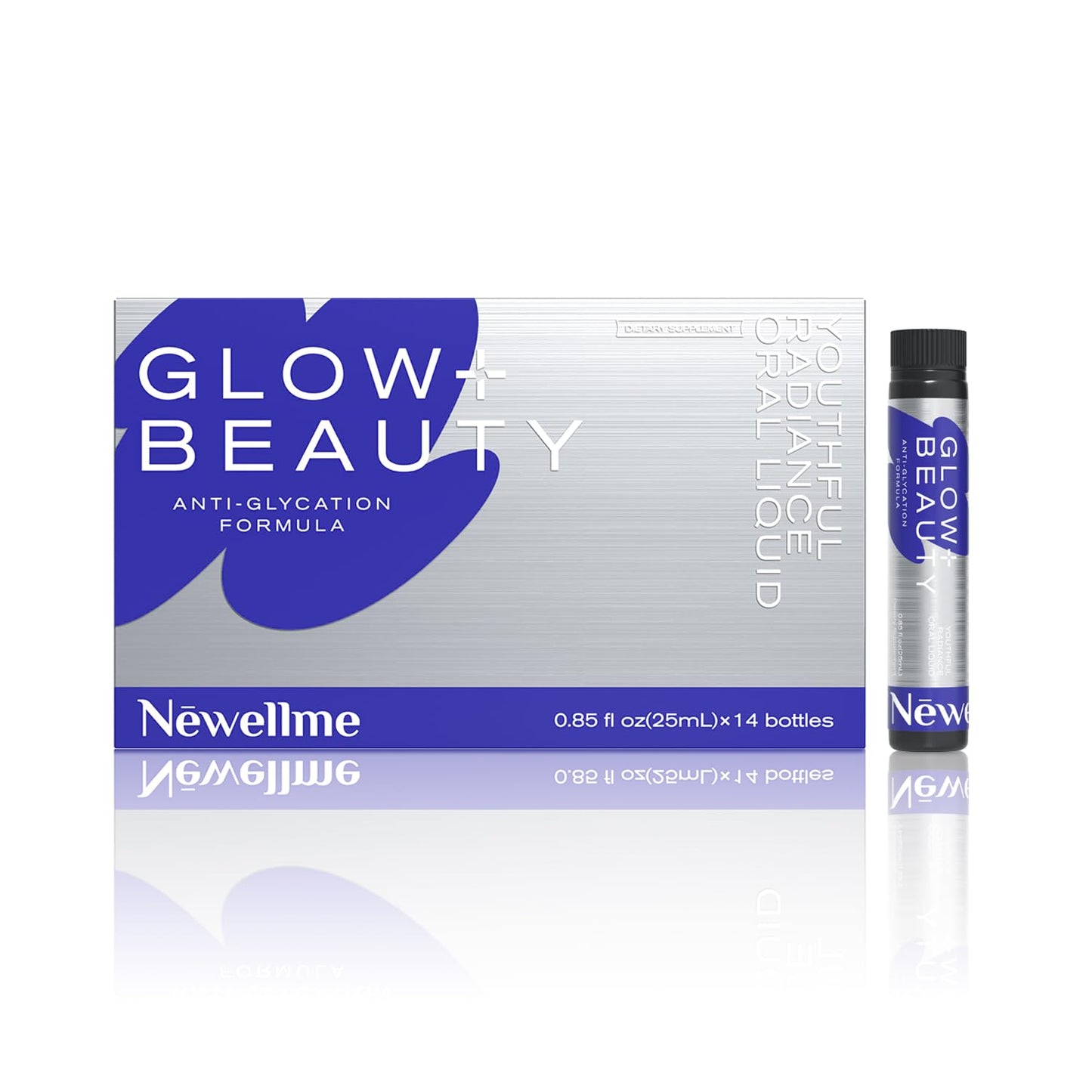 NEWELLME Liquid Collagen Drink for Women, 18,000mg Multi Collagen Complex with Hyaluronic Acid & Antioxidants, Beauty Supplement for Skin Hydration, Hair & Nails, Blue Raspberry, 14 Bottles
